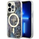Etui Guess Leopard MagSafe na iPhone 14 Pro Max - niebieskie Guess