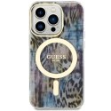 Etui Guess Leopard MagSafe na iPhone 14 Pro Max - niebieskie Guess