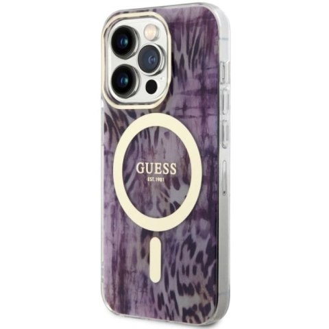 Etui Guess Leopard MagSafe na iPhone 14 Pro Max - różowe Guess