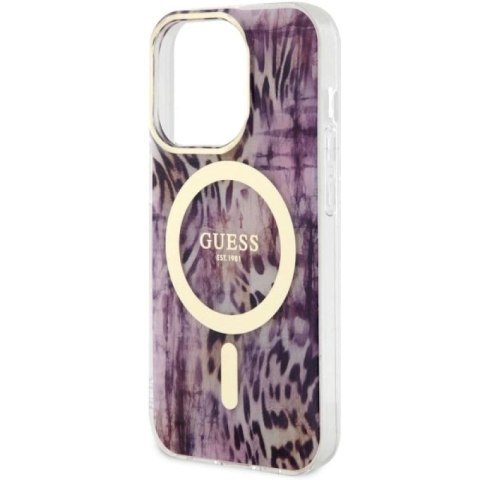 Etui Guess Leopard MagSafe na iPhone 14 Pro Max - różowe Guess