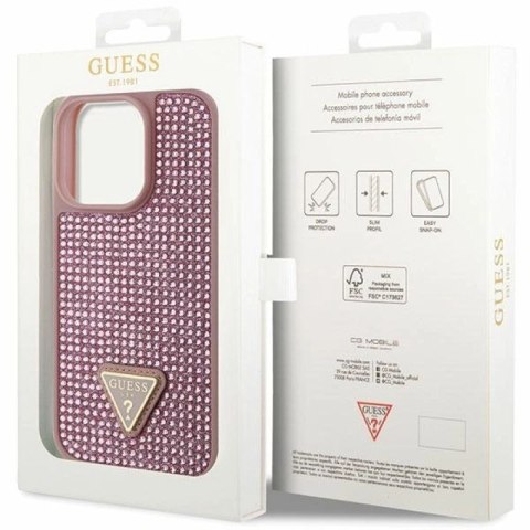 Etui Guess Rhinestone Triangle na iPhone 14 Pro - różowe Guess
