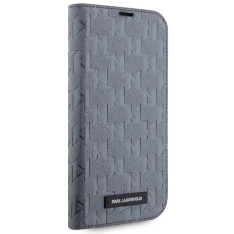 Etui Karl Lagerfeld Saffiano Monogram na iPhone 14 Pro - srebrne Karl Lagerfeld