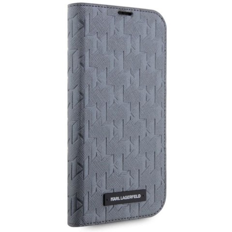 Etui Karl Lagerfeld Saffiano Monogram na iPhone 14 - srebrne Karl Lagerfeld