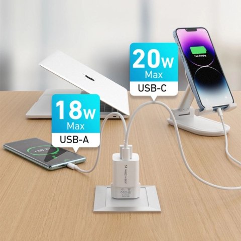 Ładowarka sieciowa Wozinsky WWCEAC GaN USB-A USB-C 33W - biała Wozinsky