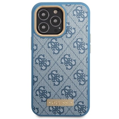Etui Guess 4G Logo Plate MagSafe na iPhone 14 Pro - niebieskie Guess