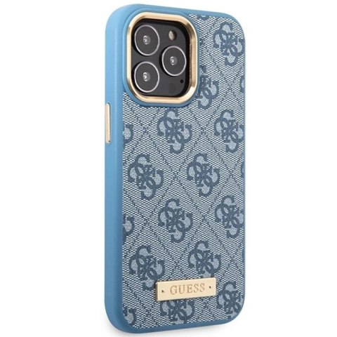 Etui Guess 4G Logo Plate MagSafe na iPhone 14 Pro - niebieskie Guess