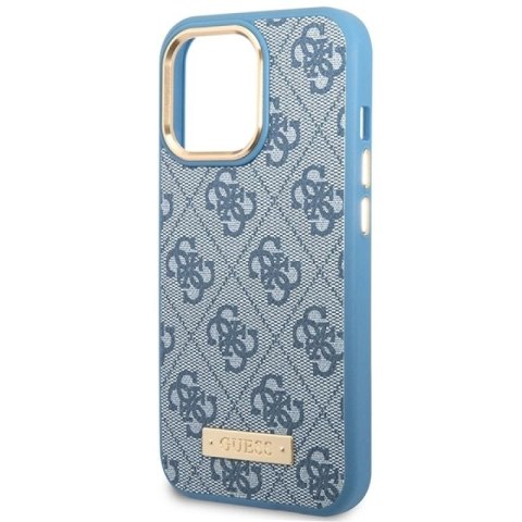 Etui Guess 4G Logo Plate MagSafe na iPhone 14 Pro - niebieskie Guess