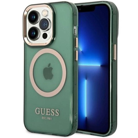 Etui Guess Gold Outline Translucent MagSafe na iPhone 14 Pro Max - zielone Guess