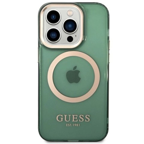 Etui Guess Gold Outline Translucent MagSafe na iPhone 14 Pro Max - zielone Guess