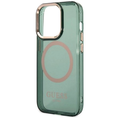 Etui Guess Gold Outline Translucent MagSafe na iPhone 14 Pro Max - zielone Guess