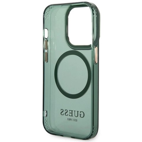 Etui Guess Gold Outline Translucent MagSafe na iPhone 14 Pro Max - zielone Guess