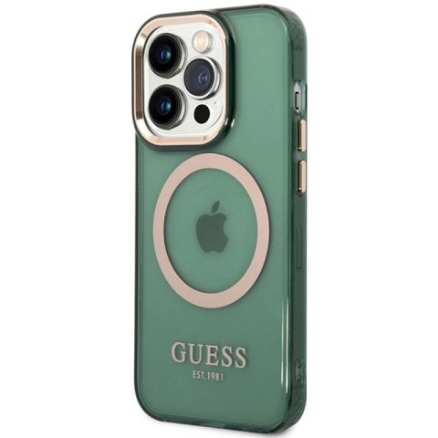 Etui Guess Gold Outline Translucent MagSafe na iPhone 14 Pro - zielone Guess