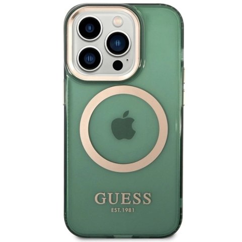 Etui Guess Gold Outline Translucent MagSafe na iPhone 14 Pro - zielone Guess