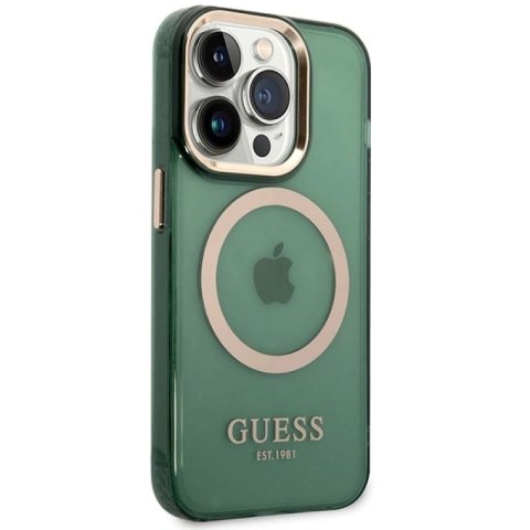 Etui Guess Gold Outline Translucent MagSafe na iPhone 14 Pro - zielone Guess