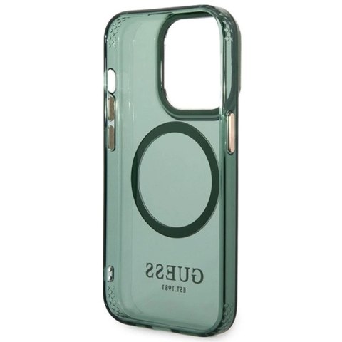 Etui Guess Gold Outline Translucent MagSafe na iPhone 14 Pro - zielone Guess