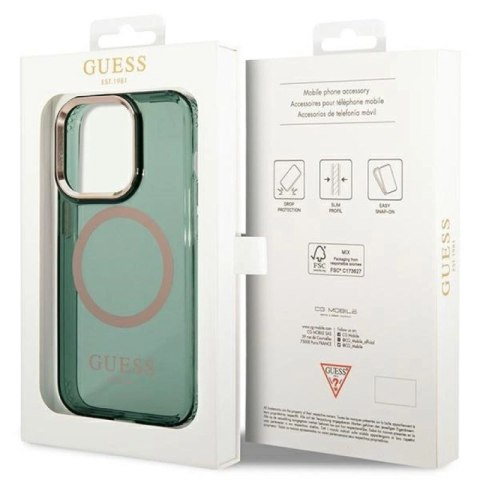 Etui Guess Gold Outline Translucent MagSafe na iPhone 14 Pro - zielone Guess