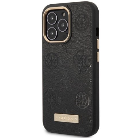 Etui Guess Peony Logo Plate MagSafe na iPhone 14 Pro - czarne Guess