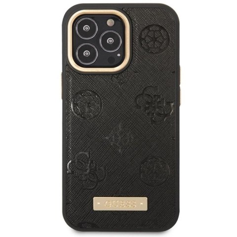 Etui Guess Peony Logo Plate MagSafe na iPhone 14 Pro - czarne Guess