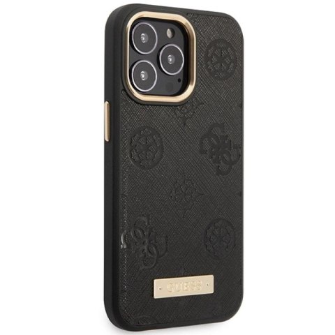 Etui Guess Peony Logo Plate MagSafe na iPhone 14 Pro - czarne Guess