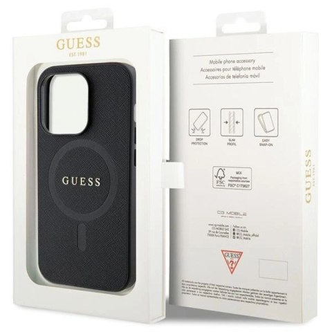 Etui Guess Saffiano MagSafe na iPhone 14 Pro - czarne Guess
