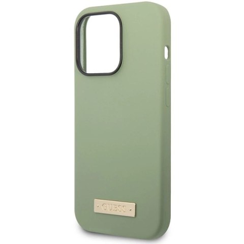 Etui Guess Silicone Logo Plate MagSafe na iPhone 14 Pro Max - zielone Guess
