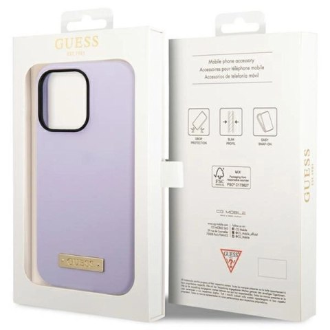 Etui Guess Silicone Logo Plate MagSafe na iPhone 14 Pro - fioletowe Guess