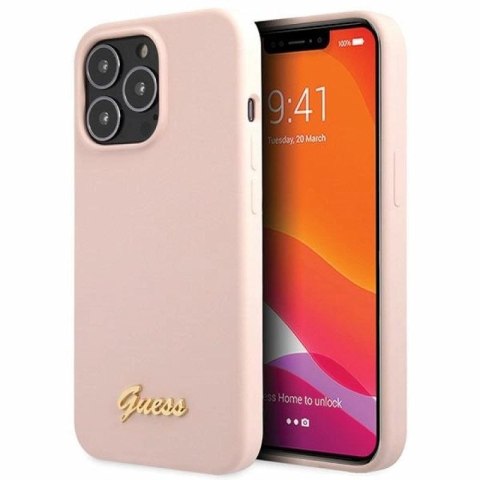 Etui Guess Silicone Script Gold Logo na iPhone 13 Pro Max - jasnoróżowe Guess