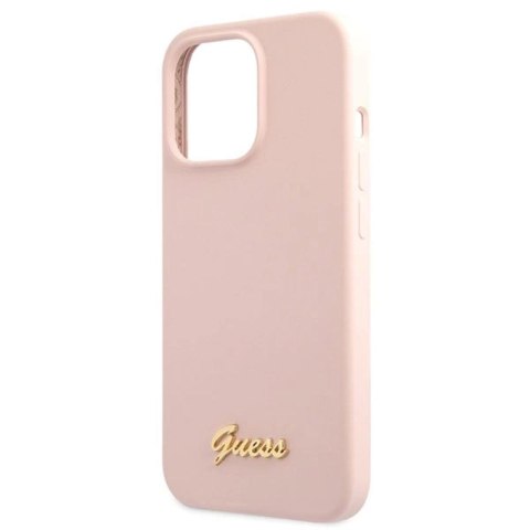 Etui Guess Silicone Script Gold Logo na iPhone 13 Pro Max - jasnoróżowe Guess