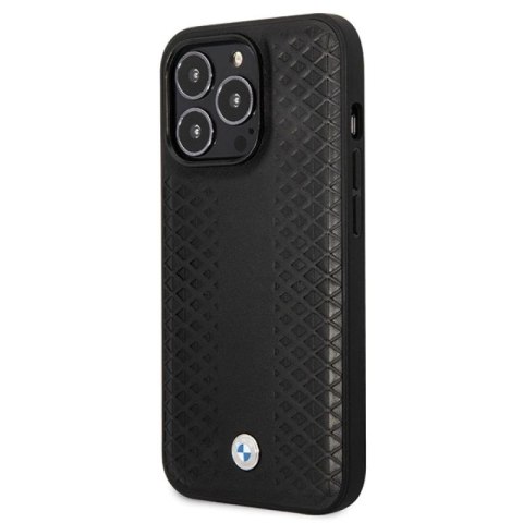 Etui BMW Leather Diamond Pattern na iPhone 14 Pro - czarne BMW