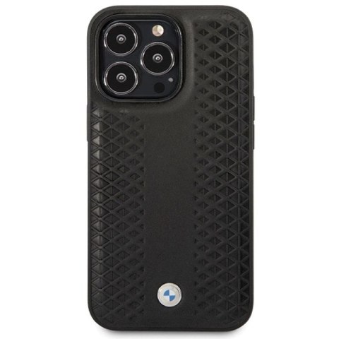 Etui BMW Leather Diamond Pattern na iPhone 14 Pro - czarne BMW