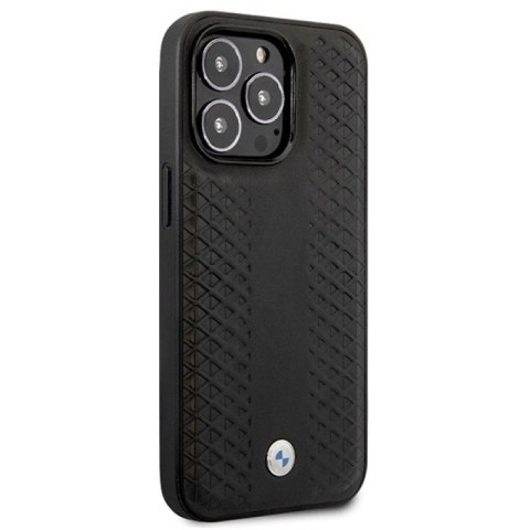 Etui BMW Leather Diamond Pattern na iPhone 14 Pro - czarne BMW
