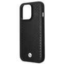 Etui BMW Leather Diamond Pattern na iPhone 14 Pro - czarne BMW