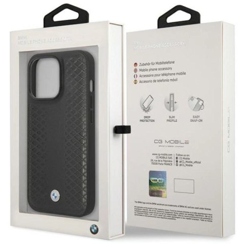 Etui BMW Leather Diamond Pattern na iPhone 14 Pro - czarne BMW