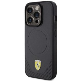 Etui Ferrari Carbon Metal Logo MagSafe na iPhone 15 Pro - czarne Ferrari