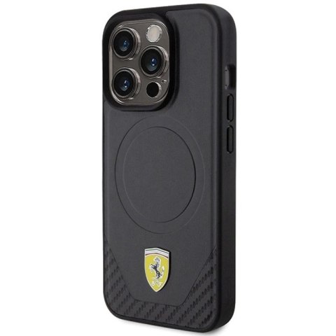 Etui Ferrari Carbon Metal Logo MagSafe na iPhone 15 Pro - czarne Ferrari