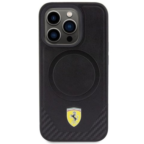Etui Ferrari Carbon Metal Logo MagSafe na iPhone 15 Pro - czarne Ferrari