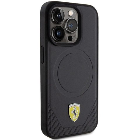 Etui Ferrari Carbon Metal Logo MagSafe na iPhone 15 Pro - czarne Ferrari