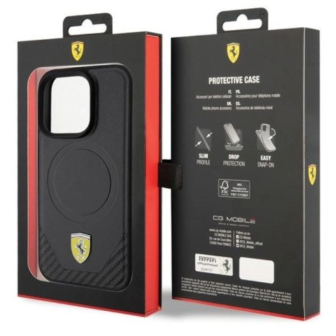 Etui Ferrari Carbon Metal Logo MagSafe na iPhone 15 Pro - czarne Ferrari