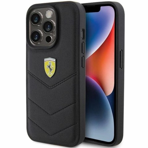 Etui Ferrari Quilted Metal Logo na iPhone 15 Pro - czarne Ferrari