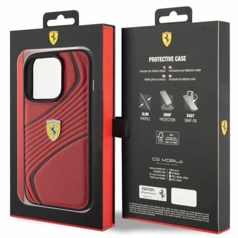 Etui Ferrari Twist Metal Logo na iPhone 15 Pro - czerwone Ferrari