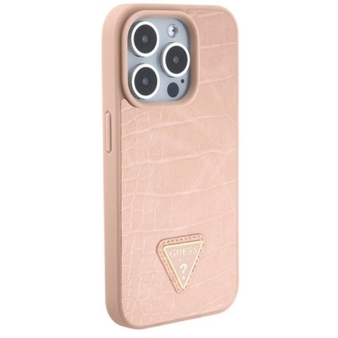 Etui Guess Croco Triangle Metal Logo na iPhone 15 Pro - różowe Guess