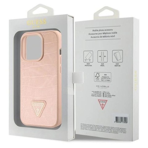 Etui Guess Croco Triangle Metal Logo na iPhone 15 Pro - różowe Guess