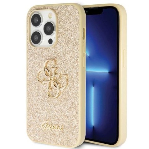 Etui Guess Glitter Script Big 4G na iPhone 14 Pro - złote Guess