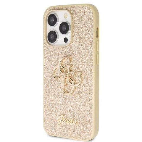 Etui Guess Glitter Script Big 4G na iPhone 14 Pro - złote Guess