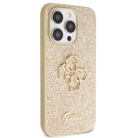 Etui Guess Glitter Script Big 4G na iPhone 14 Pro - złote Guess