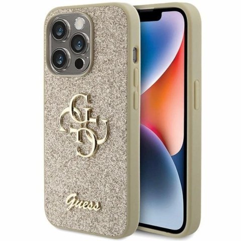 Etui Guess Glitter Script Big 4G na iPhone 15 Pro - złote Guess