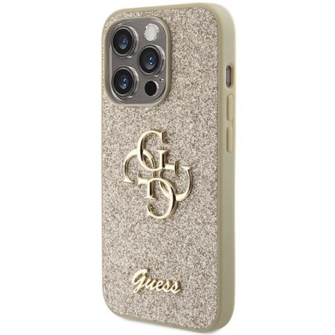 Etui Guess Glitter Script Big 4G na iPhone 15 Pro - złote Guess