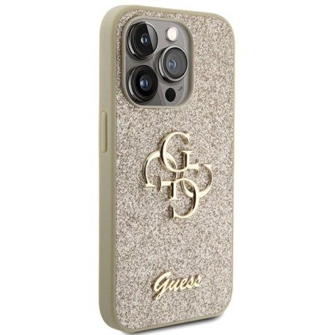 Etui Guess Glitter Script Big 4G na iPhone 15 Pro - złote Guess