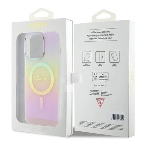 Etui Guess IML Iridescent MagSafe na iPhone 15 Pro - różowe Guess