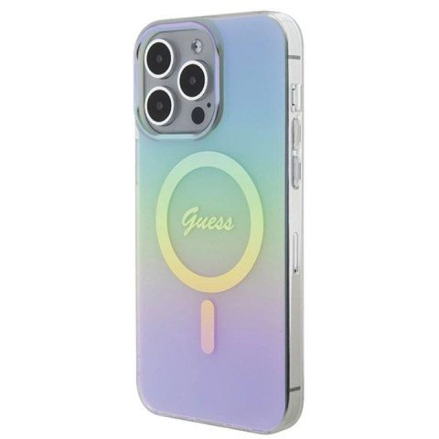 Etui Guess IML Iridescent MagSafe na iPhone 15 Pro - turkusowe Guess